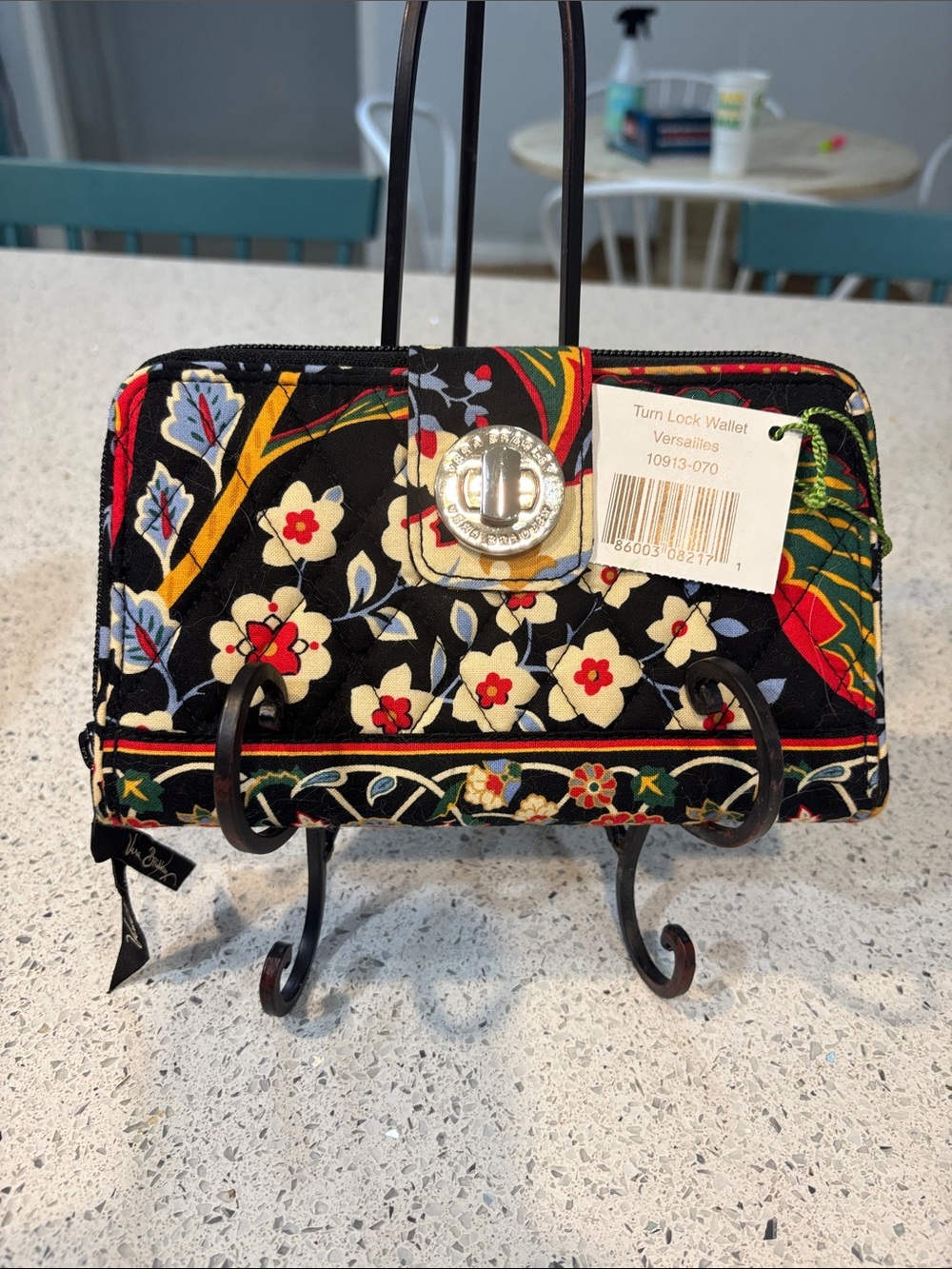 Vera Bradley Black Multi Quilted Versailles Wallet with Metal Logo